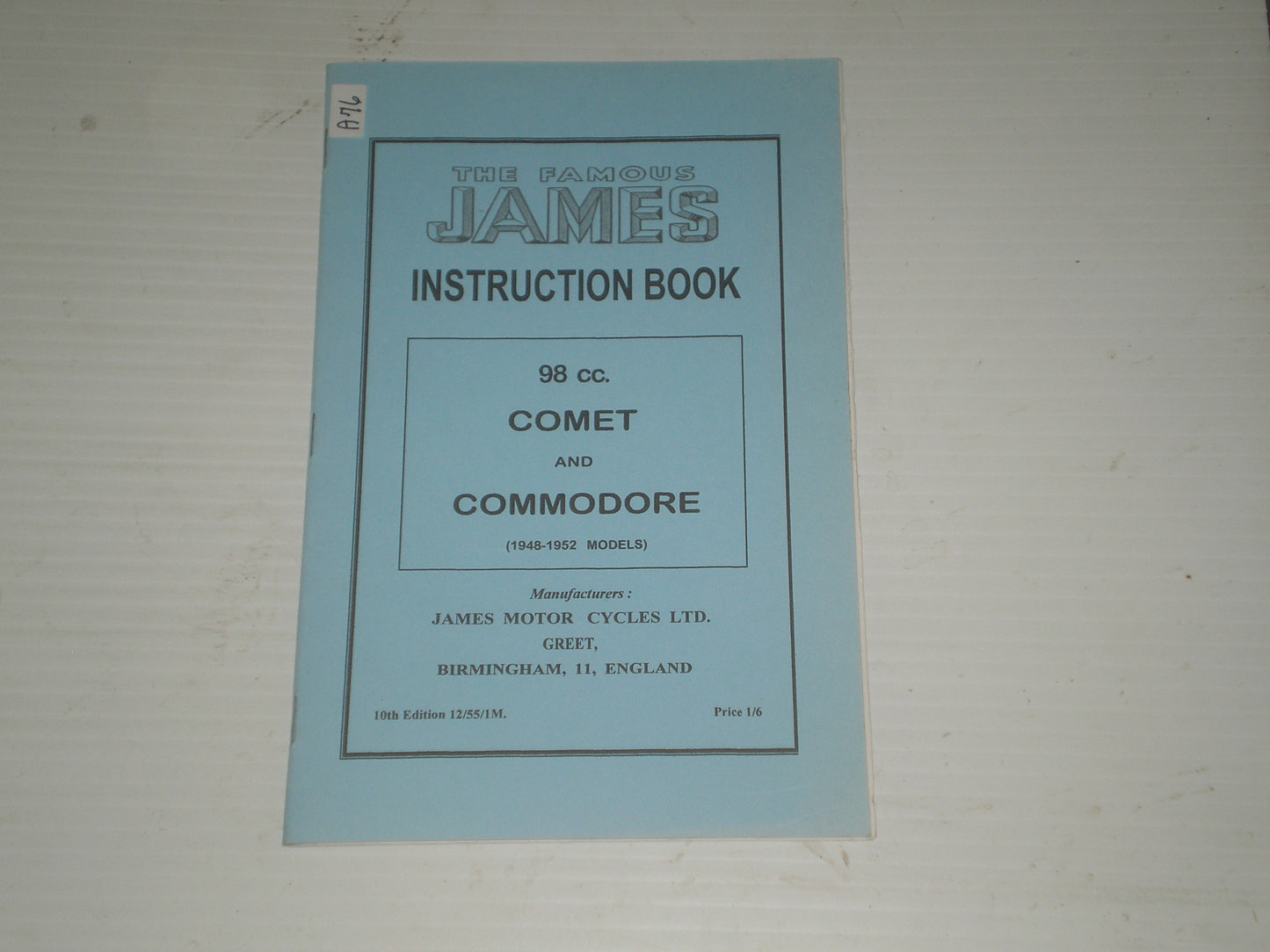 JAMES Comet & Commodore 1948-1952 Instruction Book 12/55/1M #A76