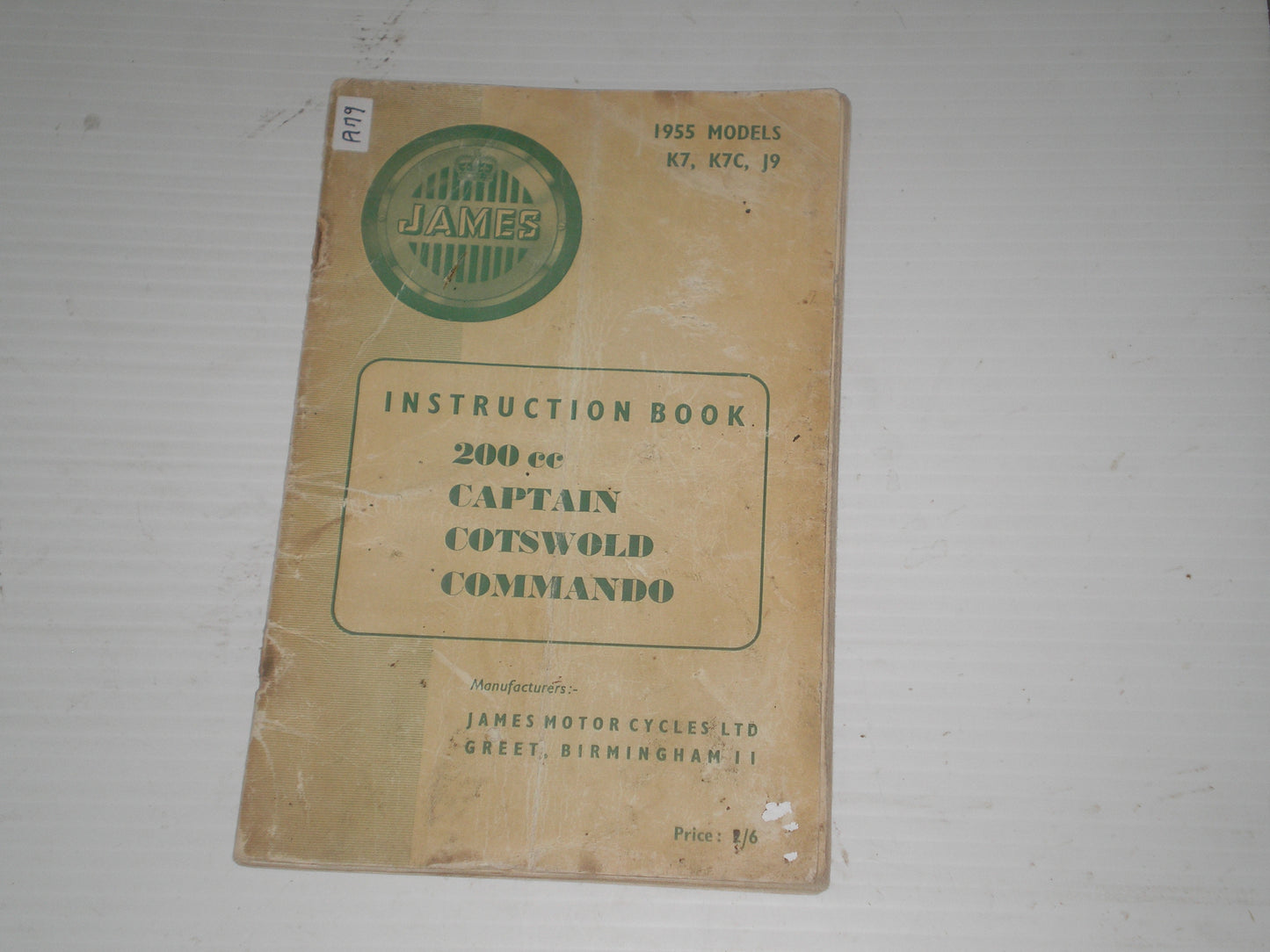 JAMES K7 / K7C / J9 1955 Replacement Parts & Instruction Book 77C/55/8M #A79