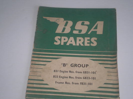 BSA B31 & B33 "B" Group Parts Catalogue  MC.1028-2  #E120