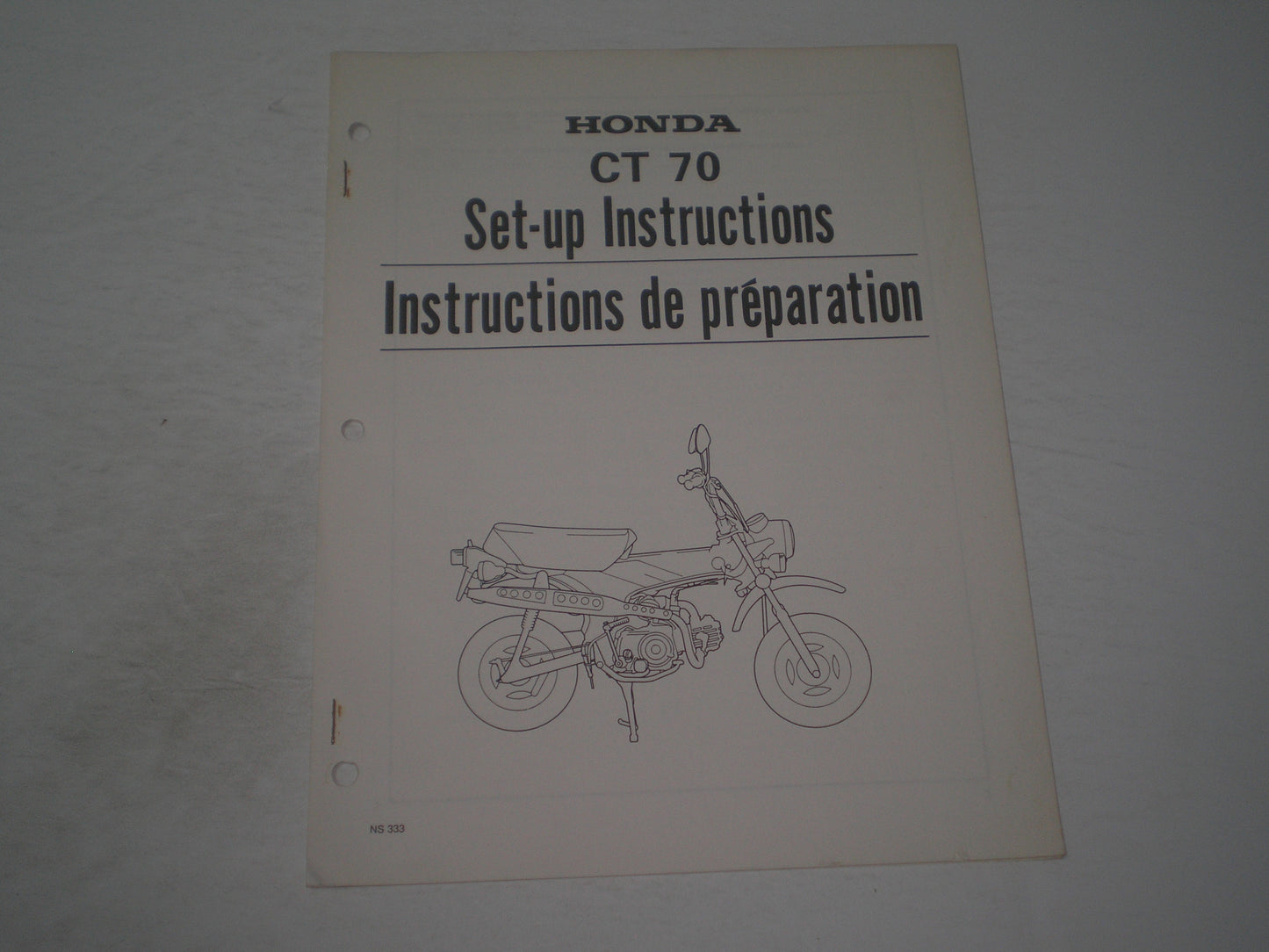 HONDA CT70 Set-up Instructions and Pre-Delivery Service Manual NS333 #1901