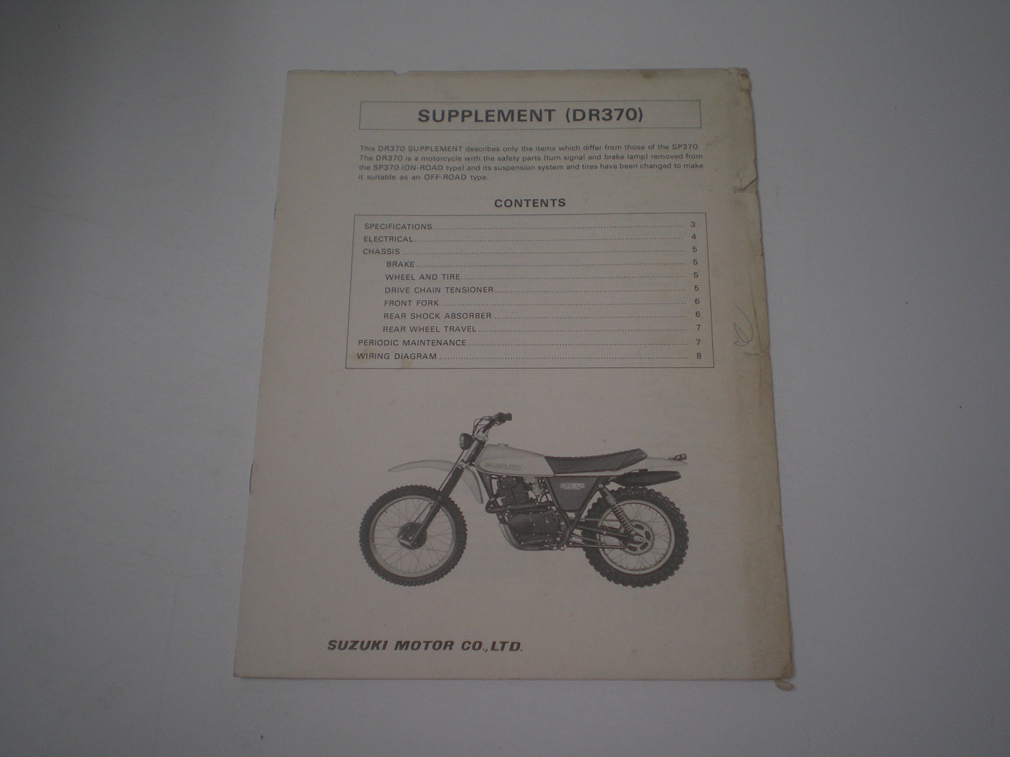 SUZUKI DR370 1979 Service Manual Supplement #1959