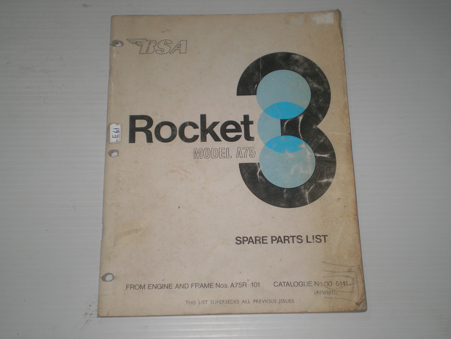 BSA A75 Rocket 3 1969 Parts List / Catalogue 00-5141 #E61