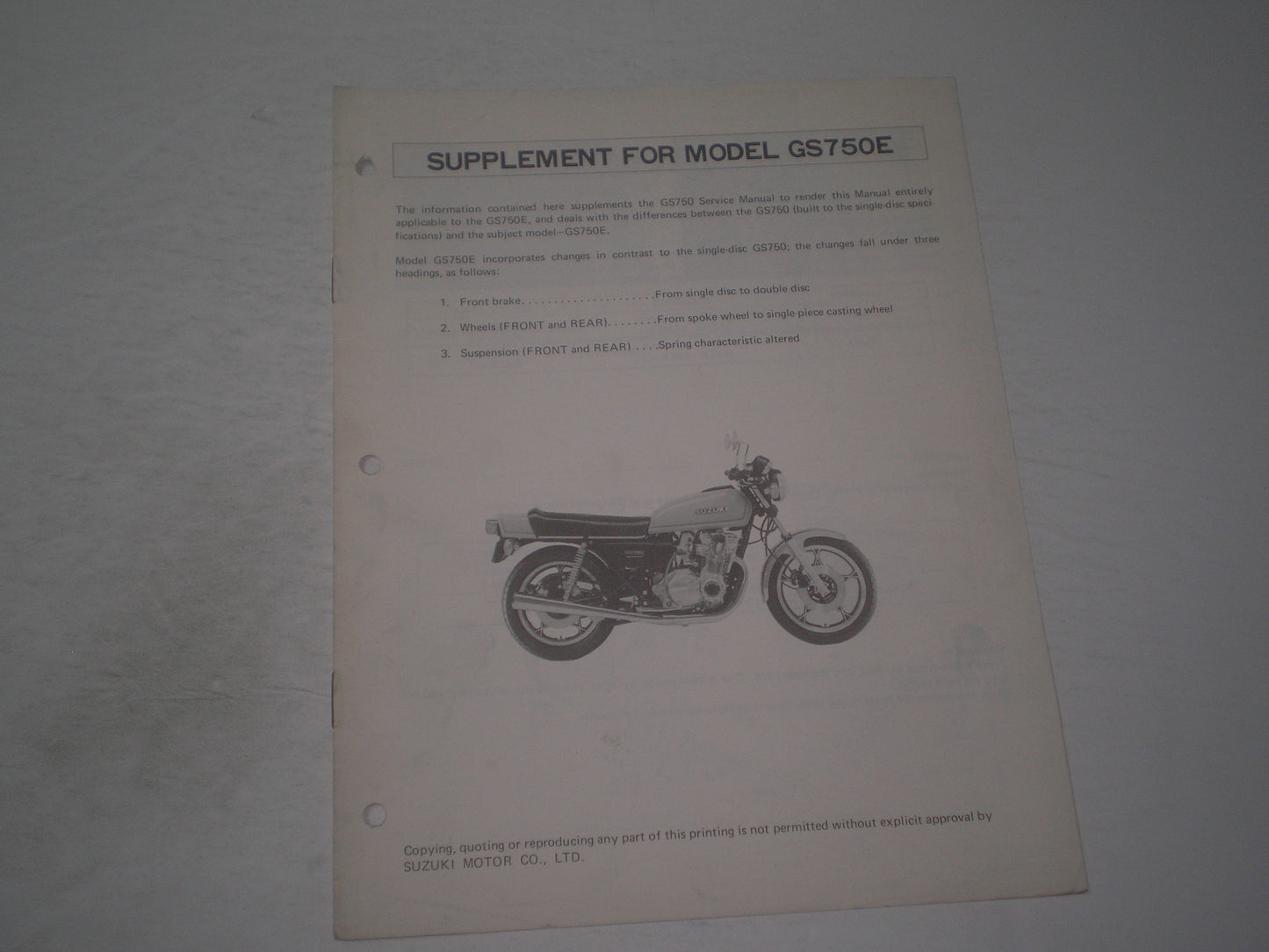 SUZUKI GS750E 1978 Service Manual Supplement SR-8000-SUPPLEMENT #1912