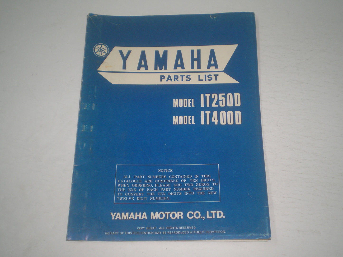 YAMAHA IT250 D IT400 D 1978 Parts List / Catalogue 1W5-28198-60 LIT-10011-W5-00 #1700