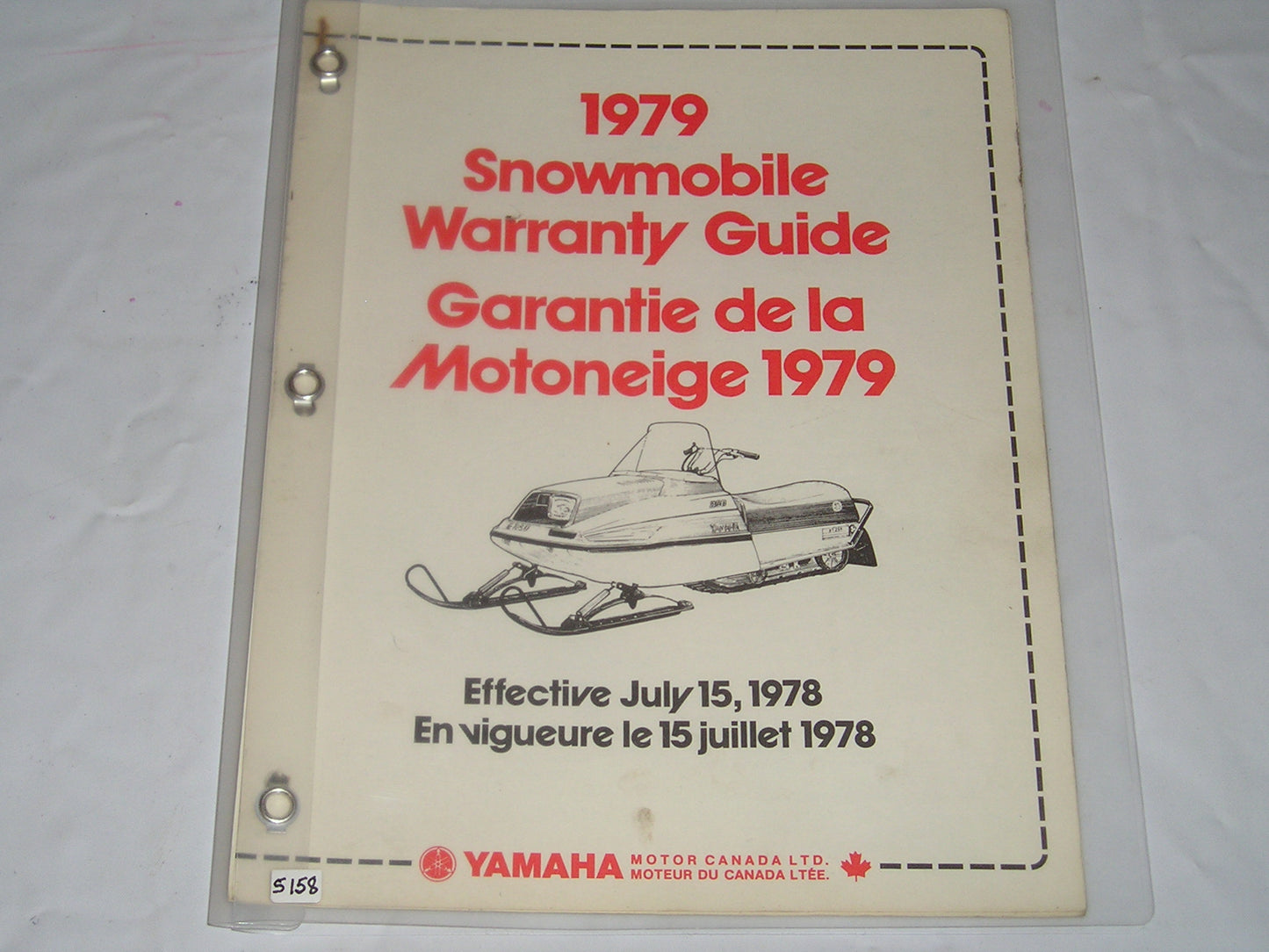 YAMAHA 1979 Snowmobile Warranty Guide & Flat Rate Manual #S158