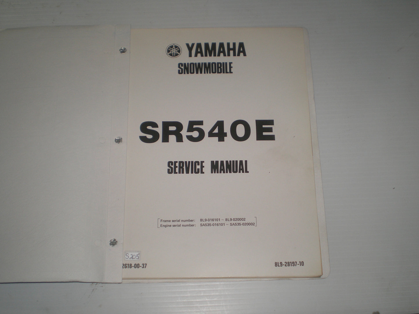 YAMAHA SR540 E  SR-V 540  1981  Service Manual  8L9-28197-10  LIT-12618-00-37  #S205