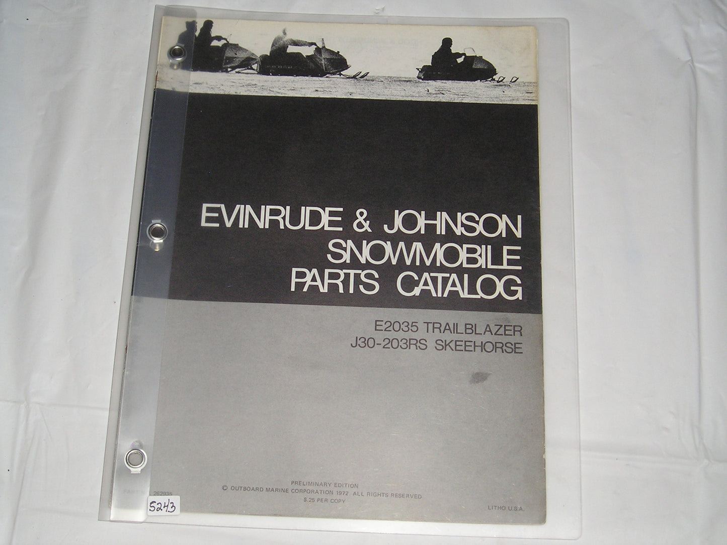 EVINRUDE & JOHNSON E2035 Trailblazer / J30-203RS Skeehorse 1972 Parts Catalogue 262935 #S215