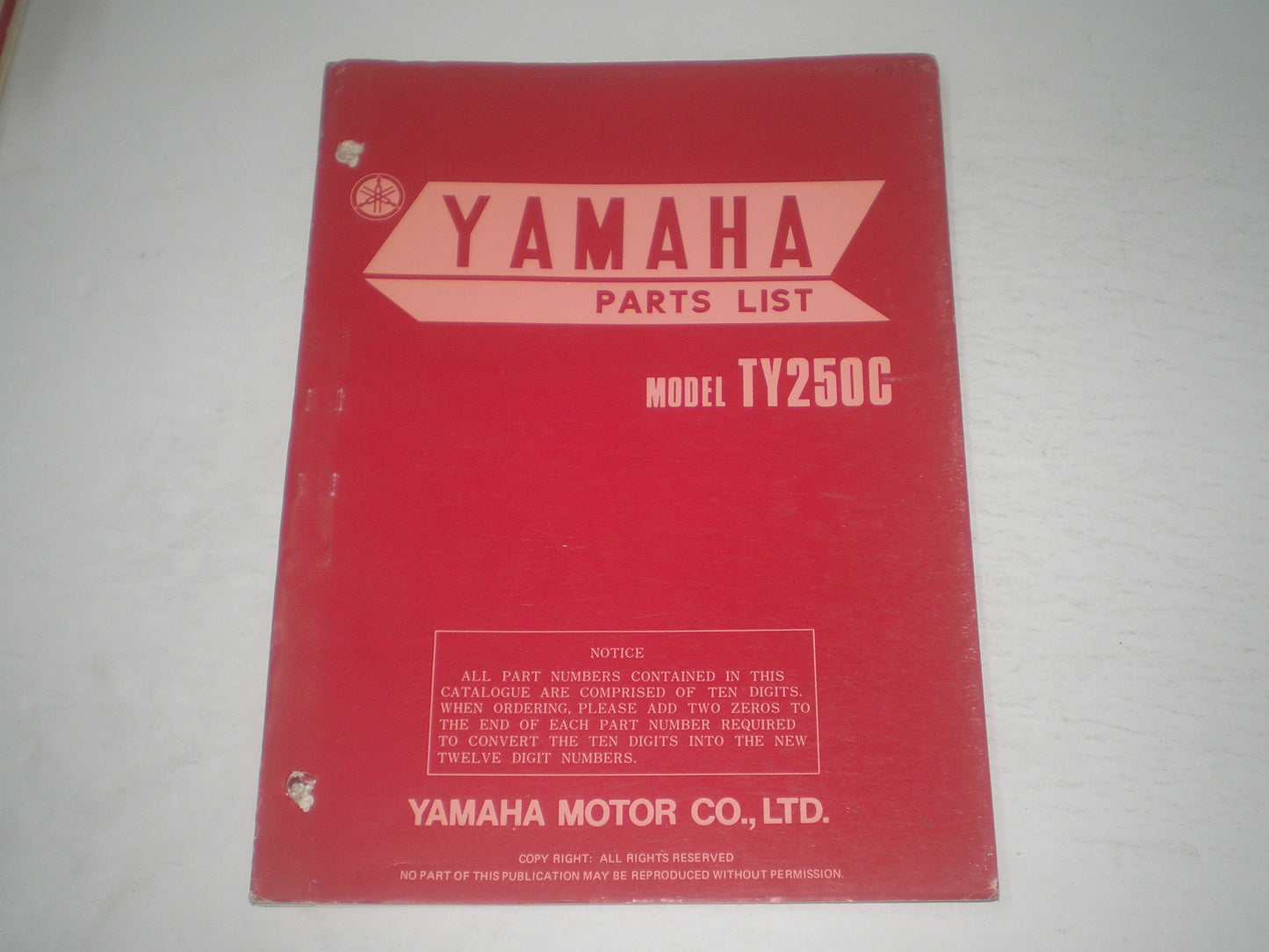 YAMAHA TY250 C 1976 Parts List / Catalogue 493-28198-60 LIT-10014-93-00 #1723