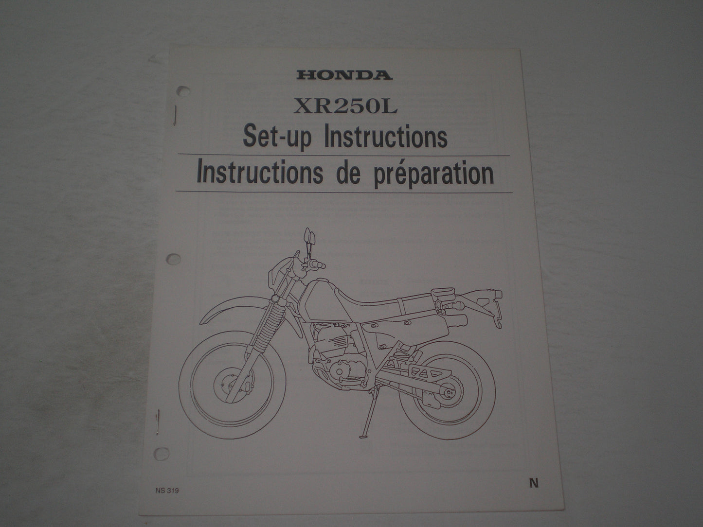 HONDA XR250L Set-up Instructions & Pre-Delivery Service Manual NS319 #1898