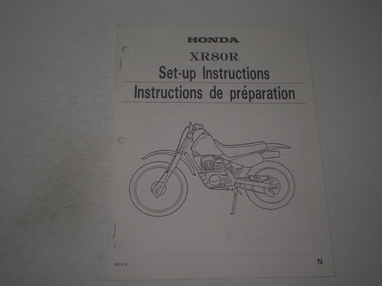 HONDA XR80R Set-up Instructions & Pre-Delivery Service Manual NS316 #1899
