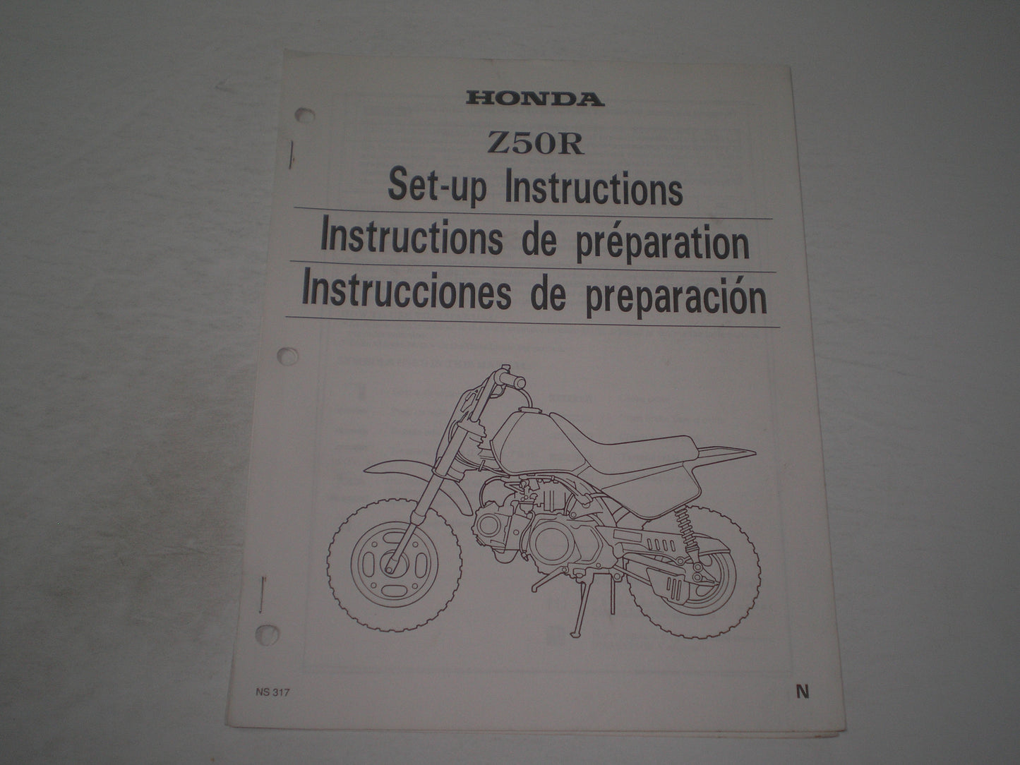 HONDA Z50 R Mini Trail Set-up Instructions & Pre-Delivery Service Manual NS317 #1897