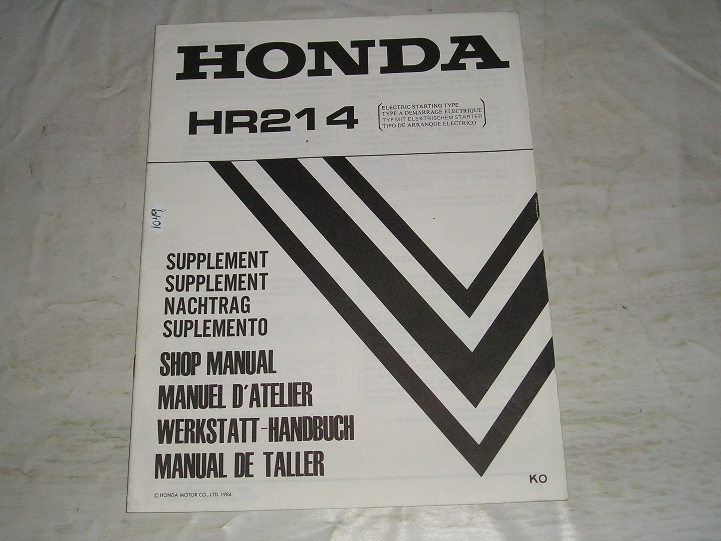 HONDA HR214 K0 1984 Lawn Mower Service Manual Supplement 66VA300Z #1049