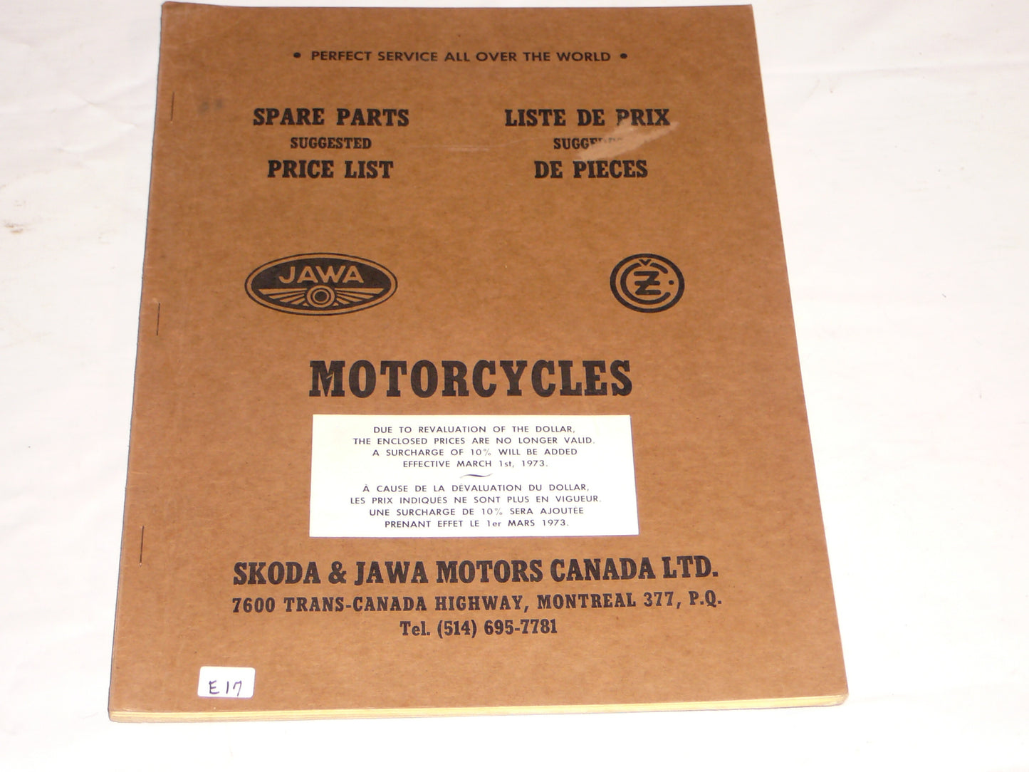 CZ JAWA 1973 Spare Parts Price List Suggestion #E71
