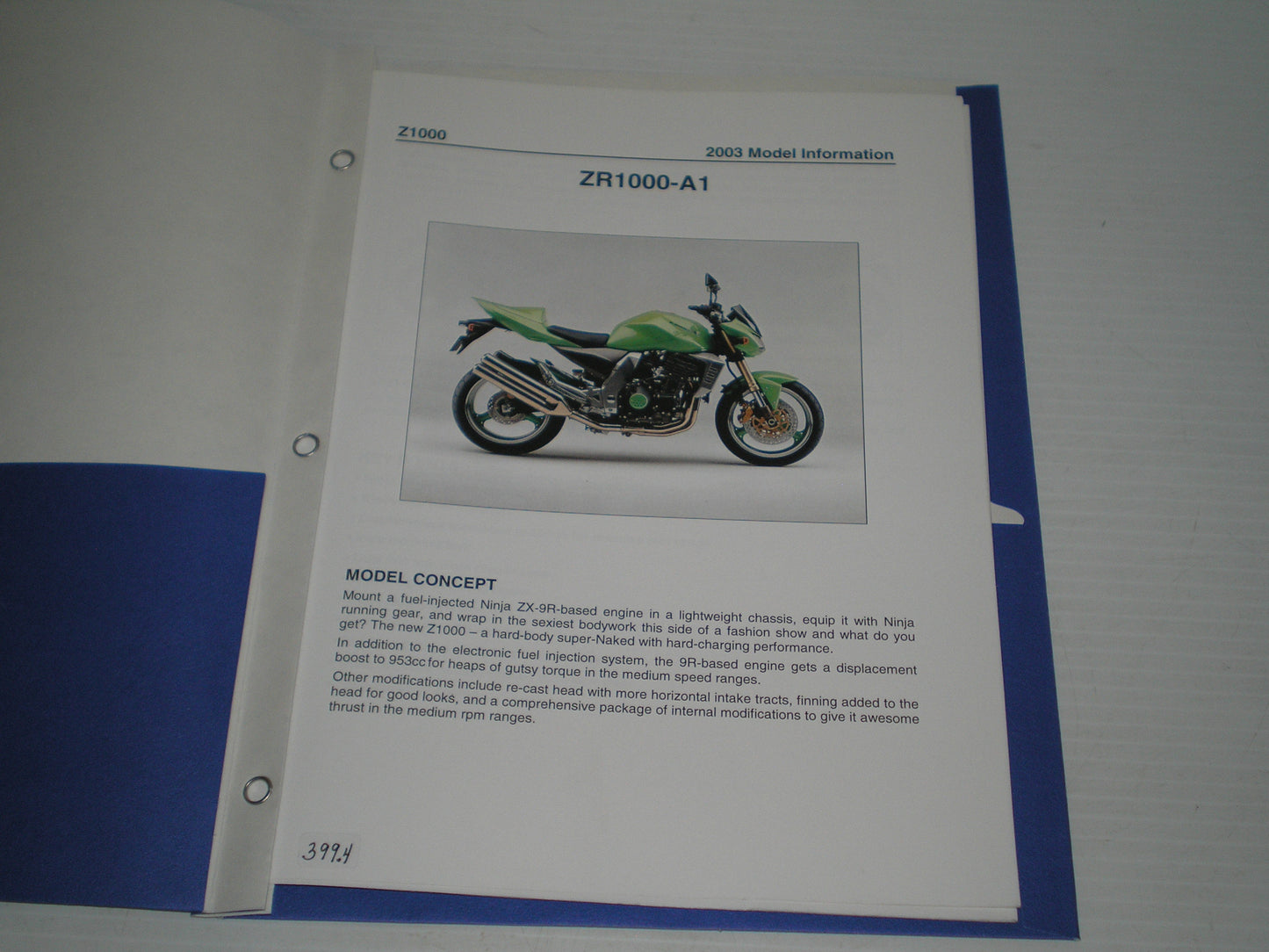 KAWASAKI ZR1000 A1 2003 Dealer's Information #399.4