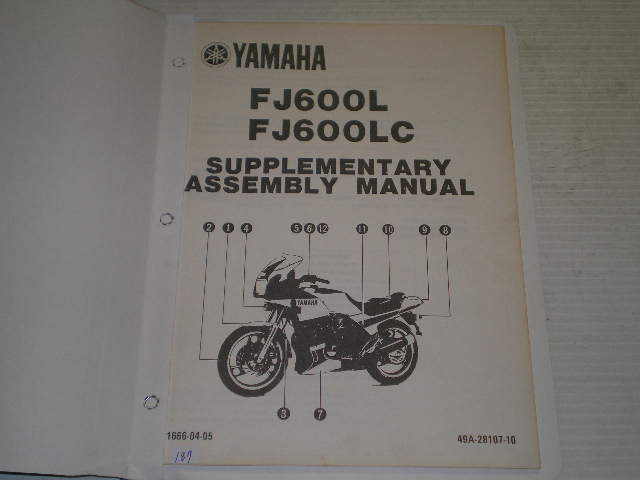 YAMAHA FJ600 L LC 1984 Supplementary Assembly Manual 49A-28107-10 LIT-1666-04-05 #187