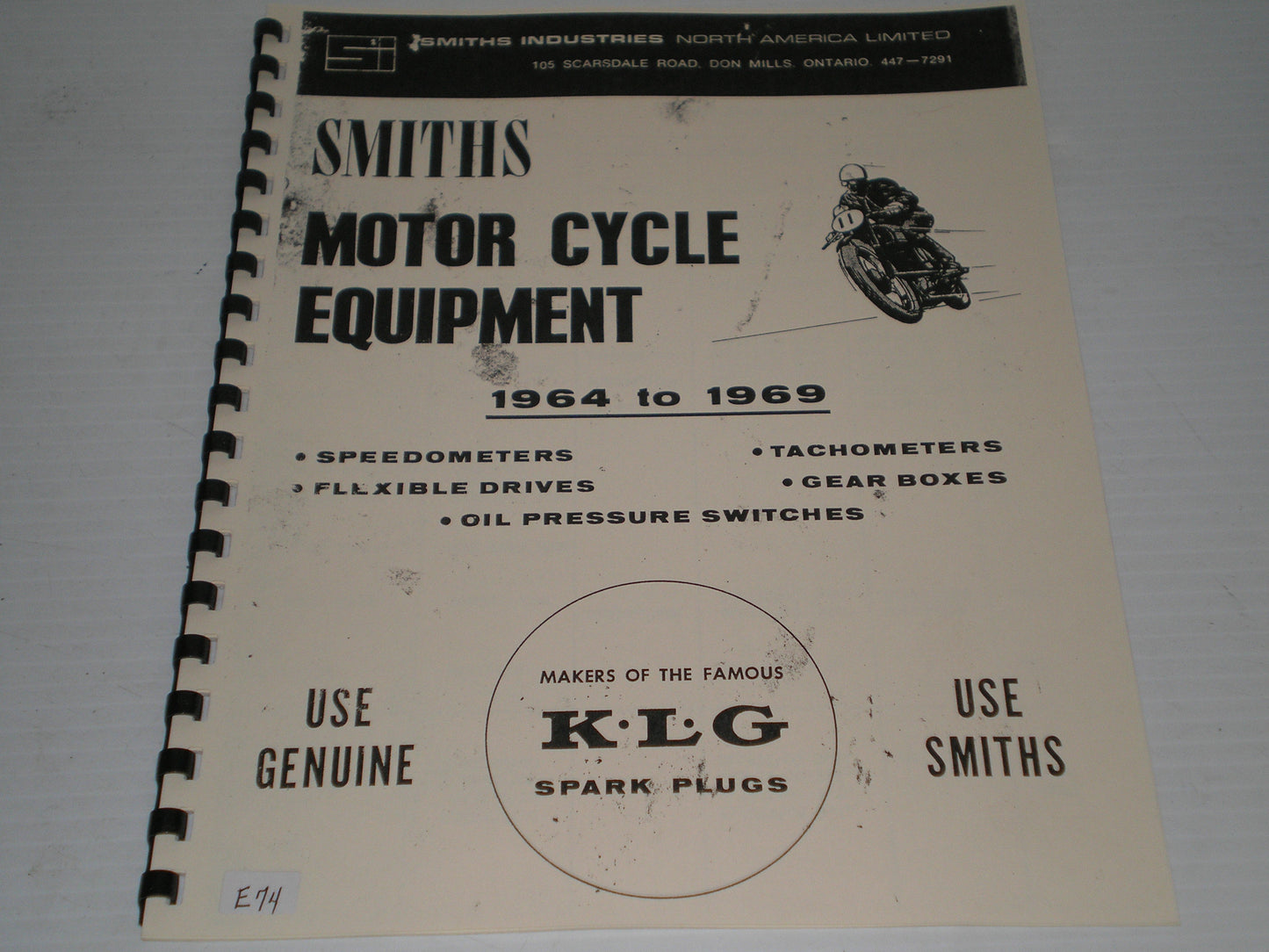 SMITHS Motorcycle Equipment 1964-1969 Data Catalogue #E46/A