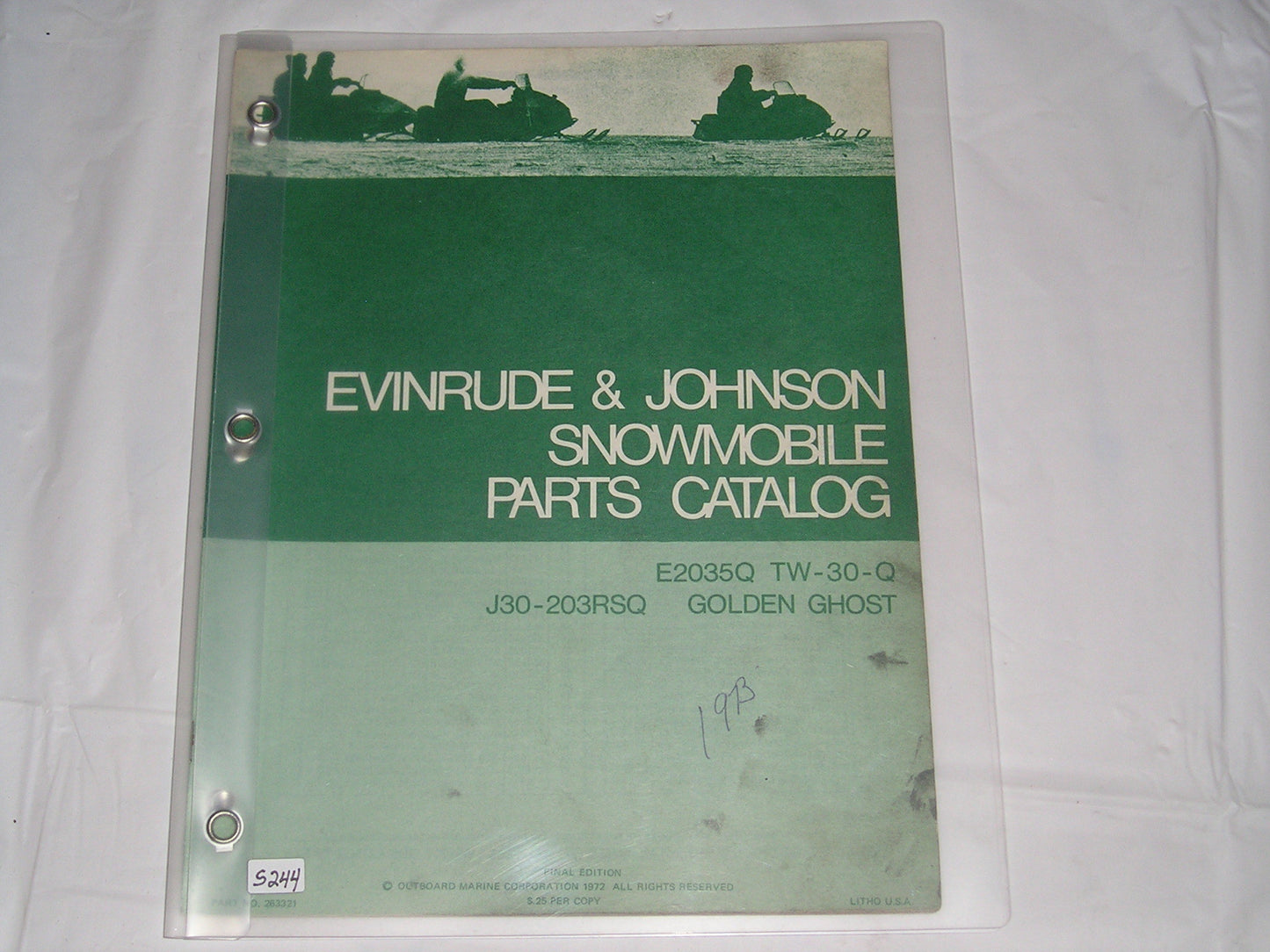 EVINRUDE & JOHNSON E2035Q TW-30-Q J30 -203RSQ Golden Ghost 1973 Parts Catalogue 263321 #S214