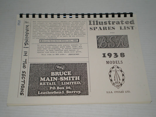 BSA B20 B21 B22 B23 B24 B25 B26 G14 M19 M20 M21 M22 M24 Y13 1938 Parts Catalogue #E108