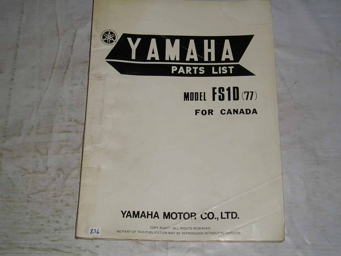 YAMAHA FS1 D FS1D 1977 Parts List / Catalogue 557-28198-H2 #836