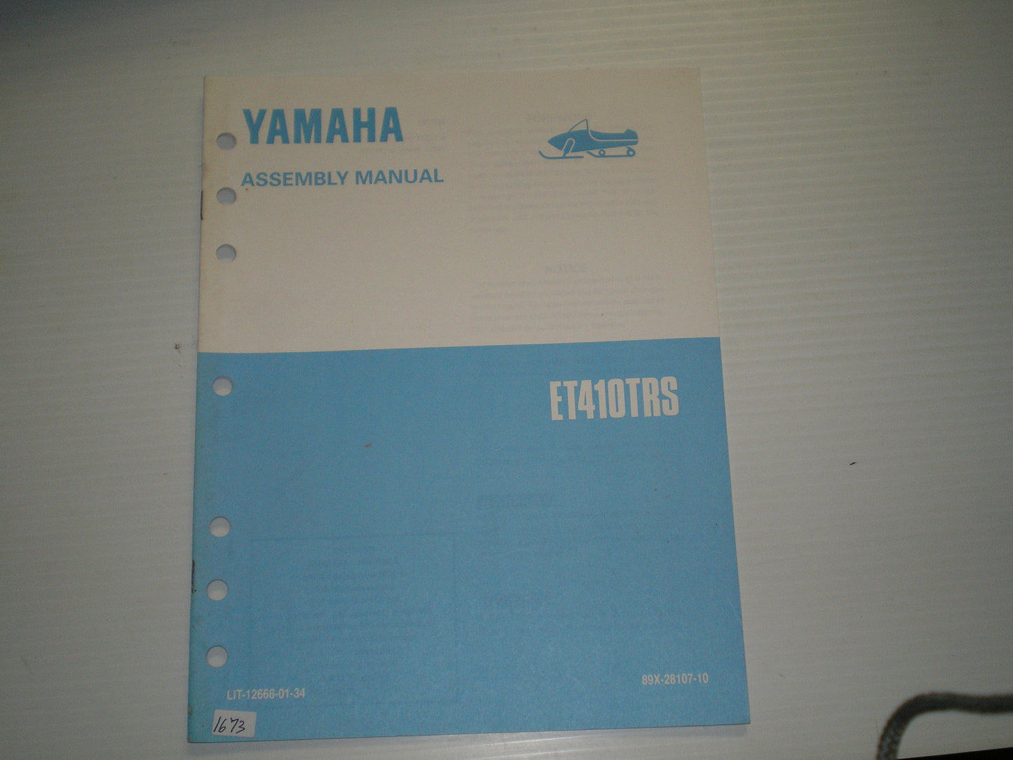 YAMAHA ET410TR S 1992 Assembly Manual 89X-28107-10 LIT-12668-01-34 #S20