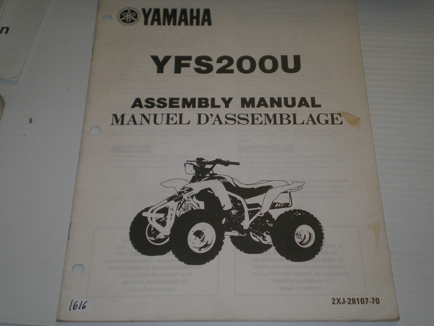 YAMAHA YFS200 U  Blaster 1988   Assembly Manual  2XJ-28107-70  #1616