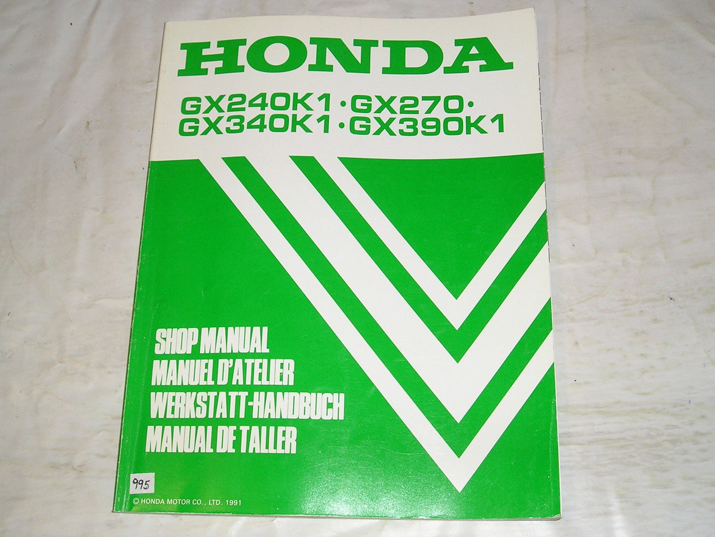 HONDA GX240 GX270 GX340 GX390 K1 1992 Engines Service Manual 66HZ900 #995