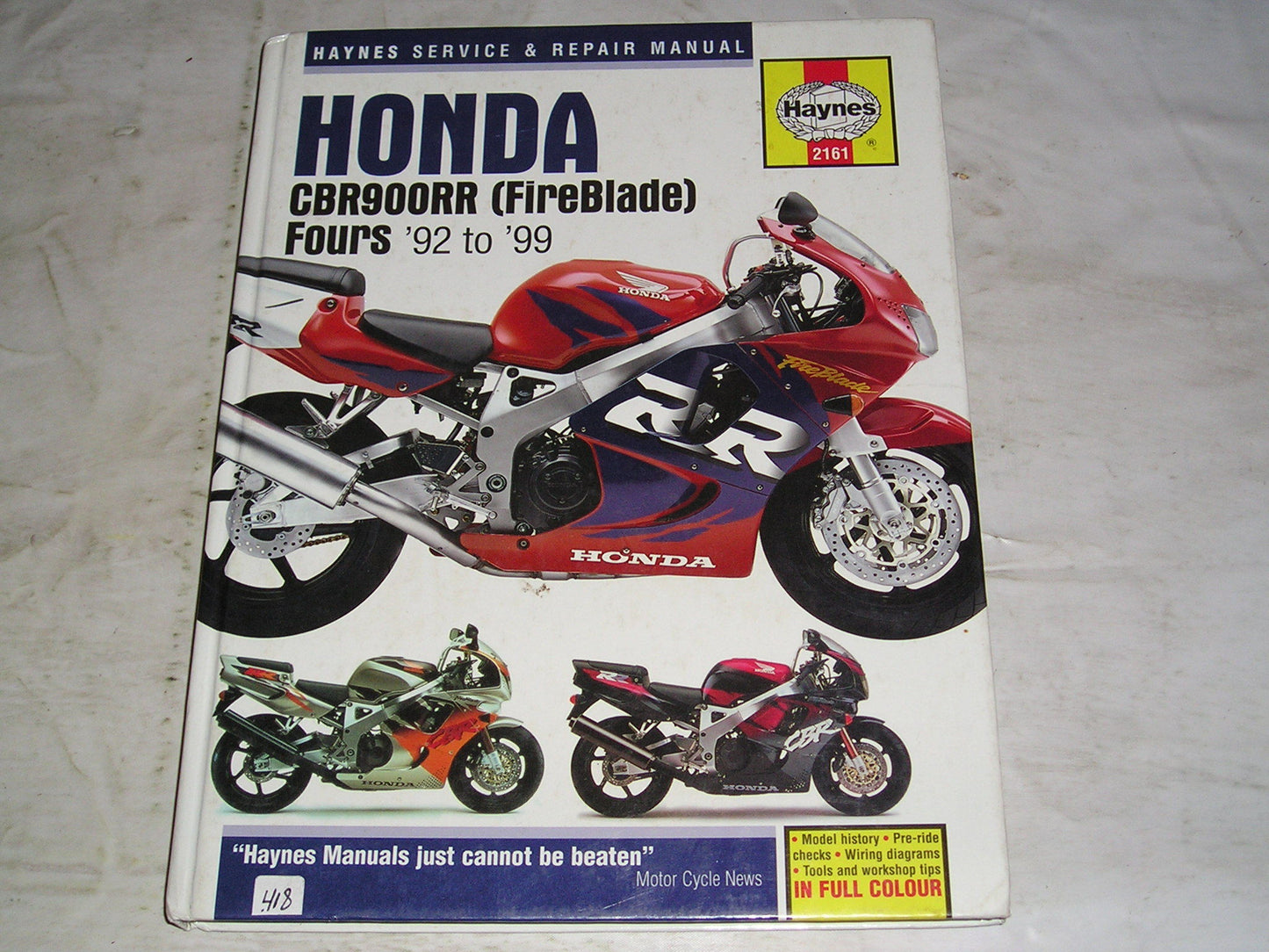 HONDA CBR900 RR 1992-1999 Haynes Service & Repair Manual 2161 #418