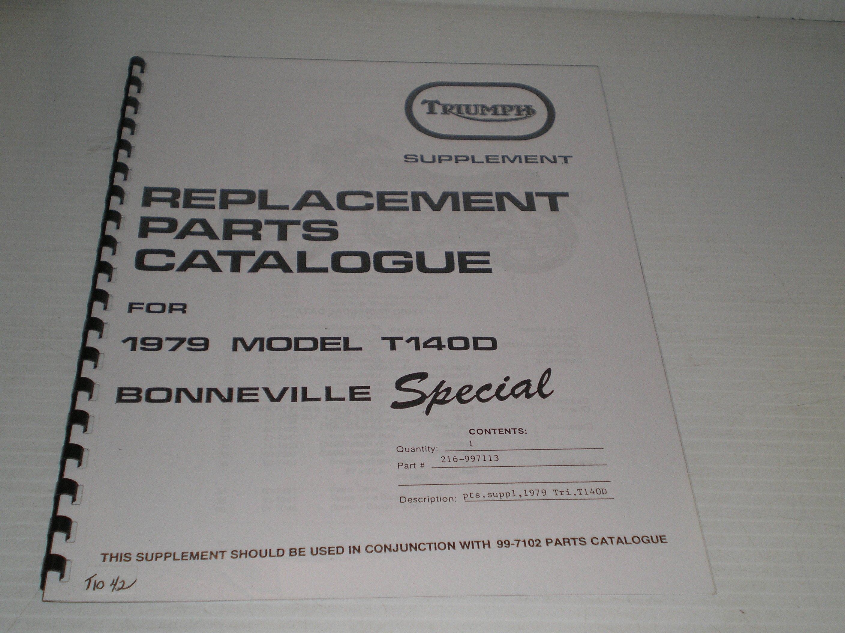 TRIUMPH Bonneville Special T140D 1979 Parts Catalogue 997113 E35