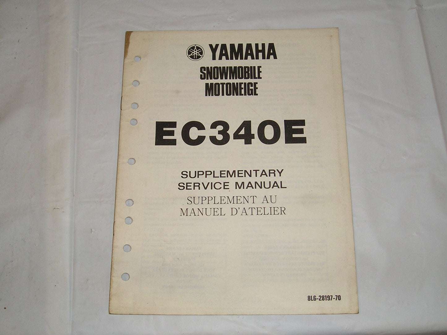 YAMAHA EC340 E Excel III 1981 Service Manual Supplement 8L6-28197-70 #S107