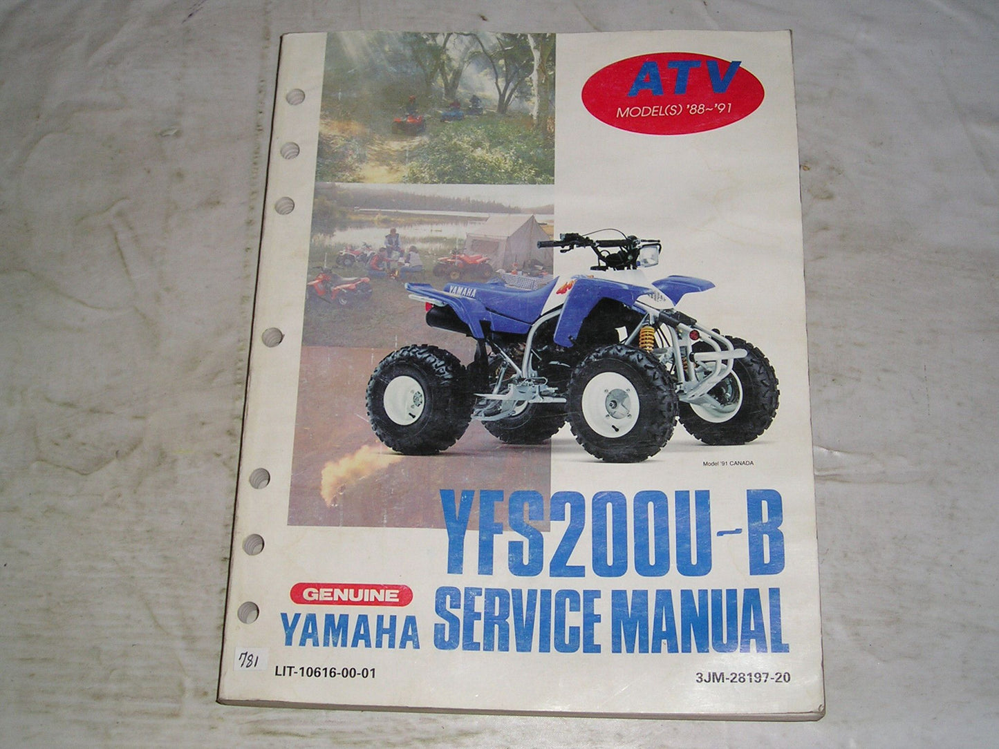 YAMAHA YFS200U  YFS200B  YFS200 U B  ATV Models 1988-1991 Service Manual  3JM-28197-20  LIT-10616-00-01  #781