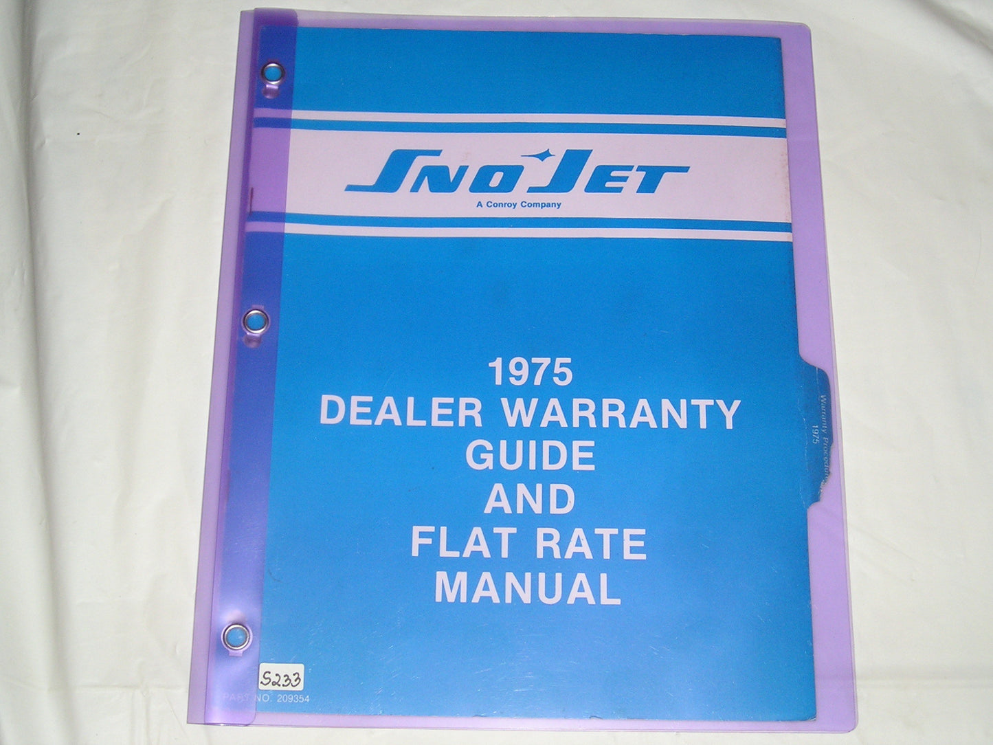 SNO JET Snowmobiles 1975 Dealer Warranty Guide & Flate Rate Manual 209354 #S233