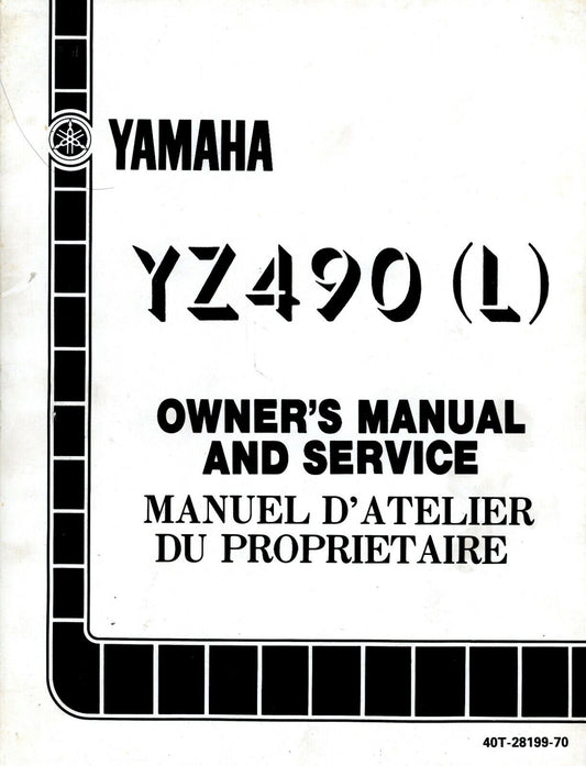 YAMAHA 1984984 YZ490 L SE RVICE  MANUAL40T-28199-70