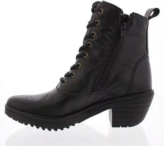 Fly London Women's Wune Lace Up Boot Black Mousse - Size 40