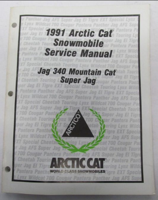 ARCTIC CAT 1991 SNOWMOBILE Jag 340  Mountain Cat  Super Jag  Service Manual  2254-643  #B79