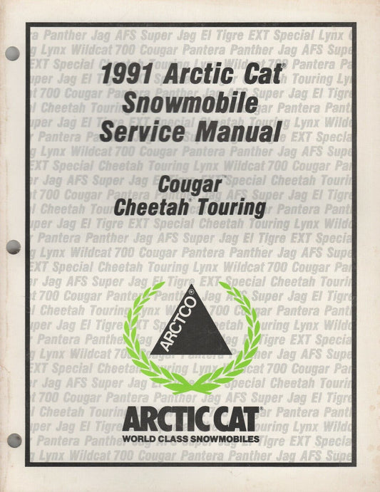 ARCTIC CAT 1991 SNOWMOBILE Cougar & Cheetah Touring Service Manual 2254-645 #B80