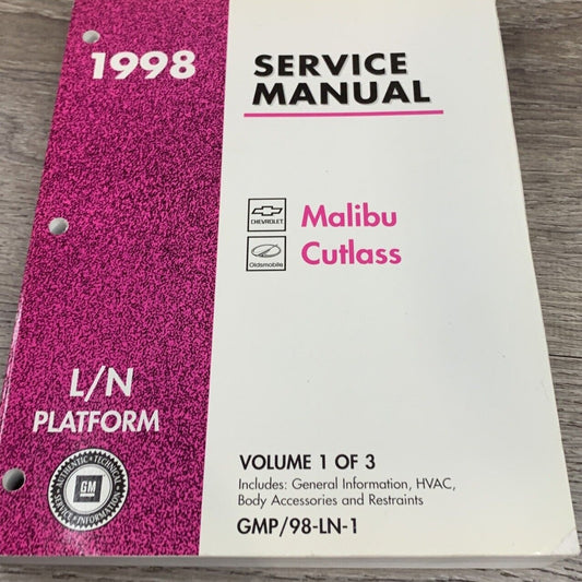 1998 CHEVROLET Malibu OLDSMOBILE Cutlass Service Manual L/N Platform Volume 1  GMP/98-LN-1  #B13