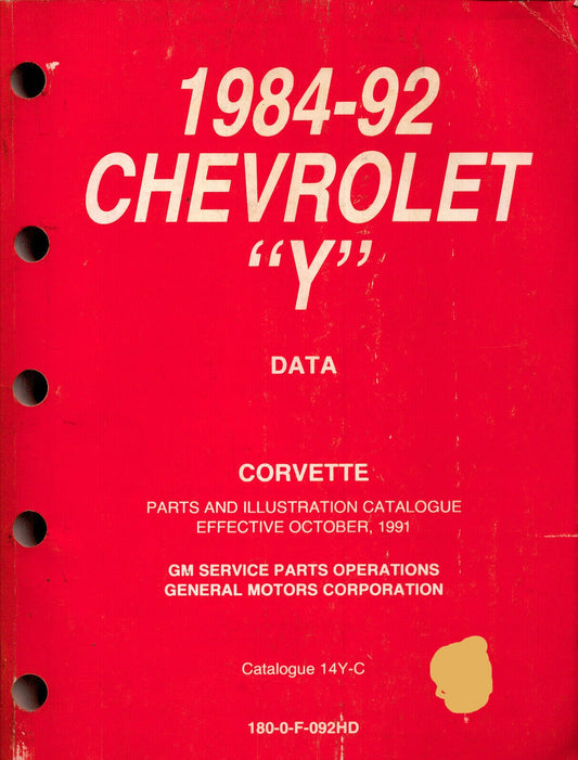 1984-1992 CHEVROLET Y CORVETTE  Parts & Illustration Catalogue 14Y-C  180-0-F-092HD  #B38
