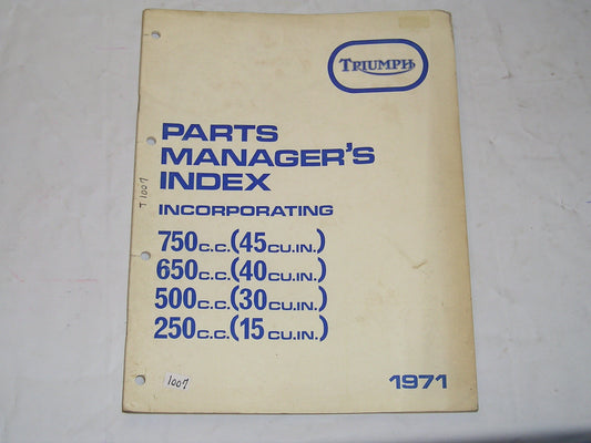 TRIUMPH T100 T120 T150 TR25 250 500 650 750 cc  1971 Parts Manager's Index  99-0950  #E7