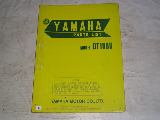 YAMAHA DT100 D 1977 Parts List / Catalogue 1T9-28198-60 LIT-10011-T9-00 #821