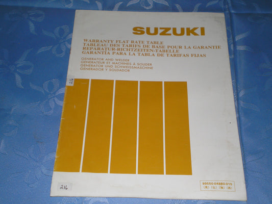 SUZUKI DA01 DA02 DA03 DA04 DA05 DB01 DB02 DM01 1989 Generator & Welder Flat Rate Manual  99550-04880-015  #216