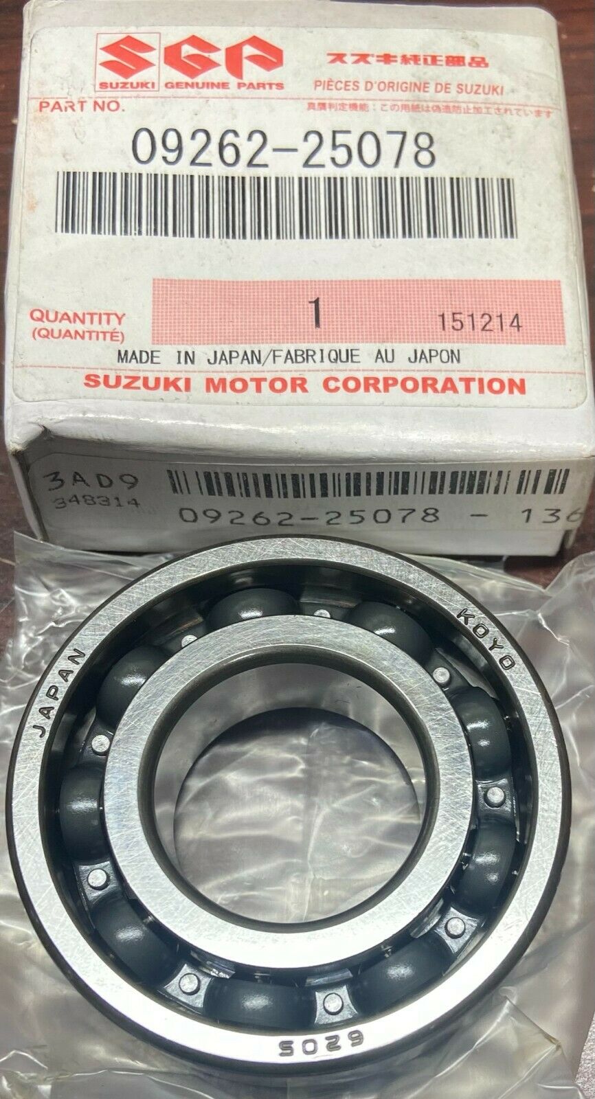 SUZUKI DT15 DT16 DT99 LT250 LT300 LT500 Ball Bearing  09262-25078 / 09262-25087 / 09262-25088