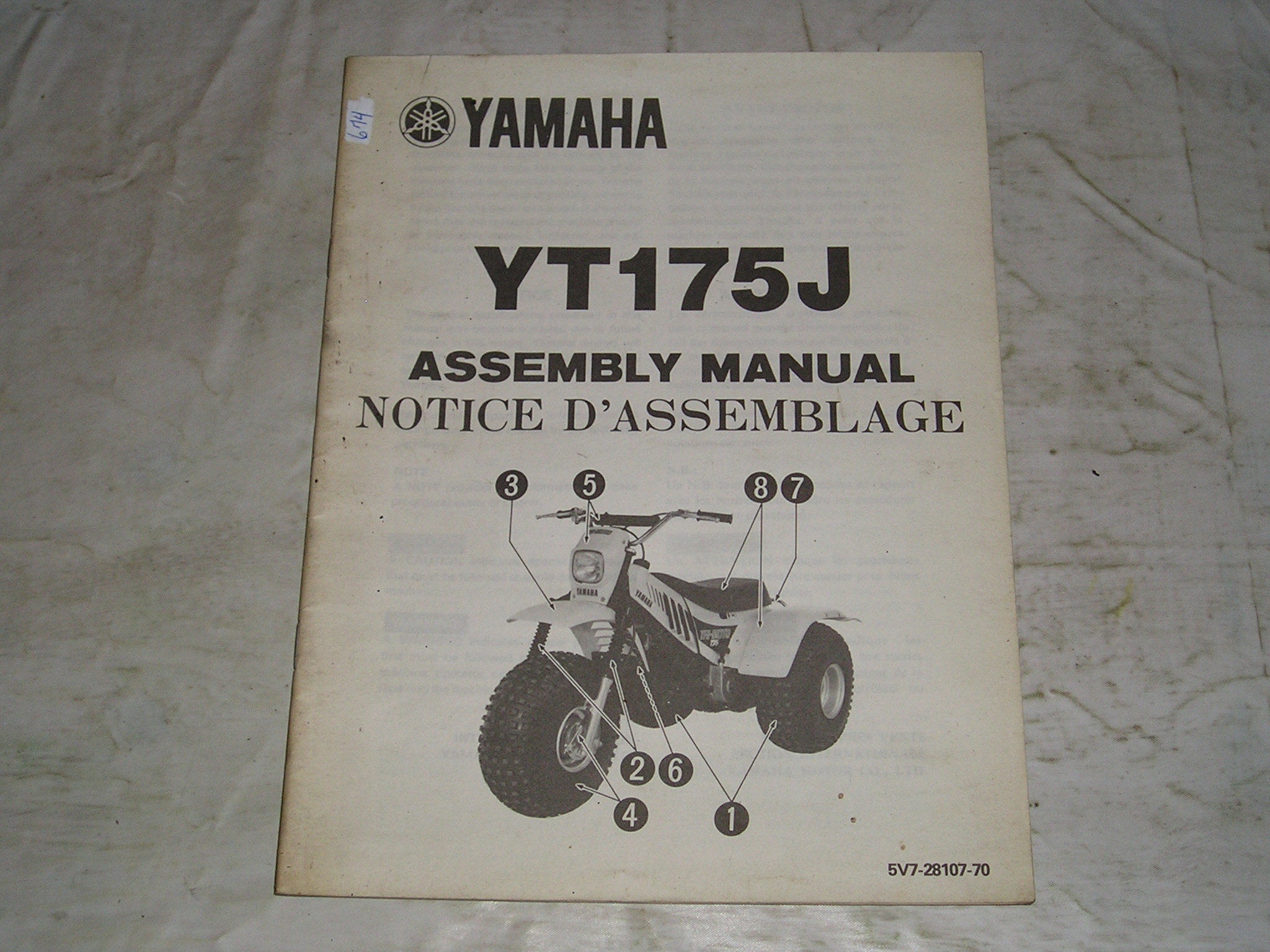 YAMAHA YT175J YT175 J 1982 Assembly Manual 5V7-28107-70 #674 – Pro ...