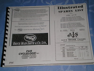 AJS 1954 Motorcycle Illustrated Spare Parts List / Catalogue Venus/317 #E57
