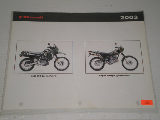 KAWASAK 2003 Z1000 KLR 650 SUPER SHERPA BROCHURE # 102