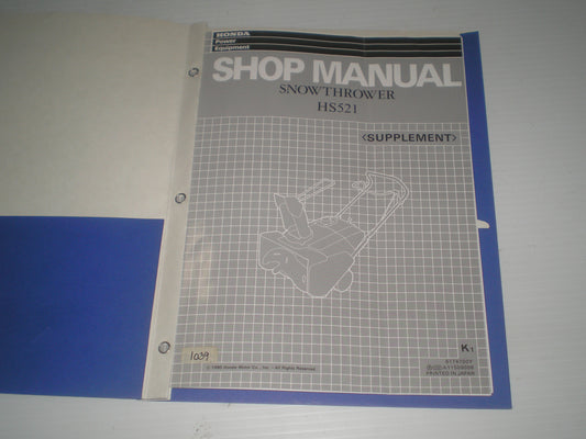 HONDA HS521 K1 1991  Snowthrower / Snowblower Service Manual Supplement  6174700Y   #1039