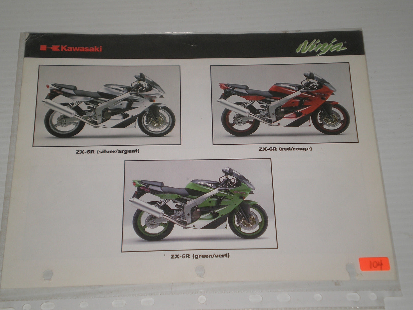 KAWASAKI  ZX-6R ZX-9R  NINJA SALES BROCHURE  # 104