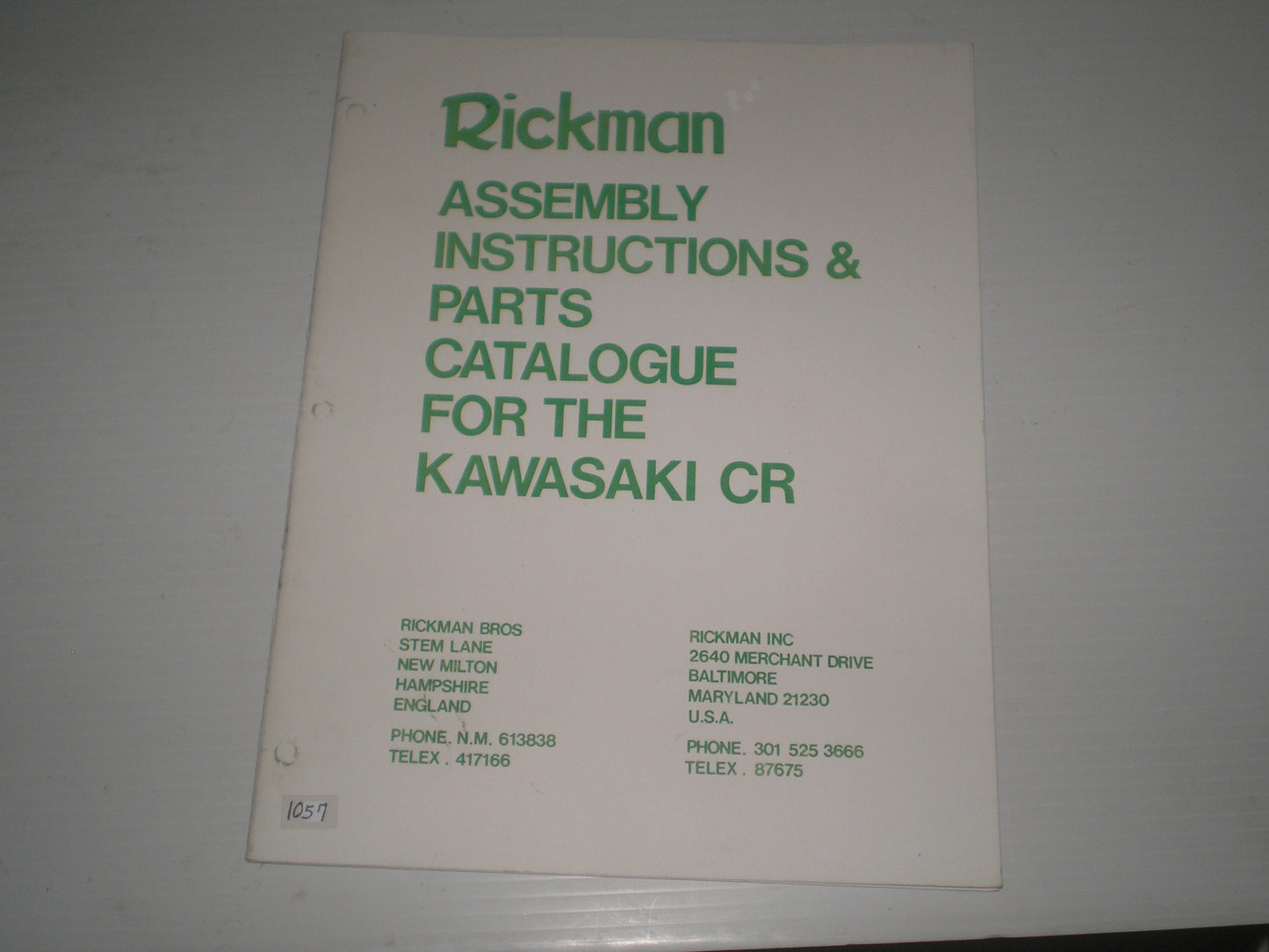 RICKMAN CR chassis  Kawasaki Z1 900cc  Assembly Instructions & Parts Catalogue  R145 82 174   #1057