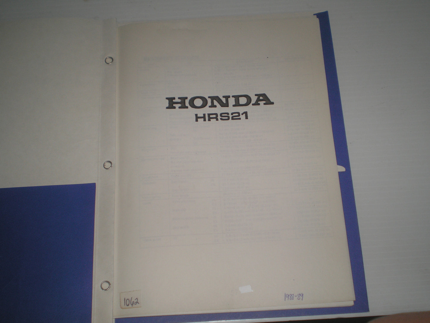 HONDA HRS21 1988  1989  Lawnmower  Service Manual  #1062