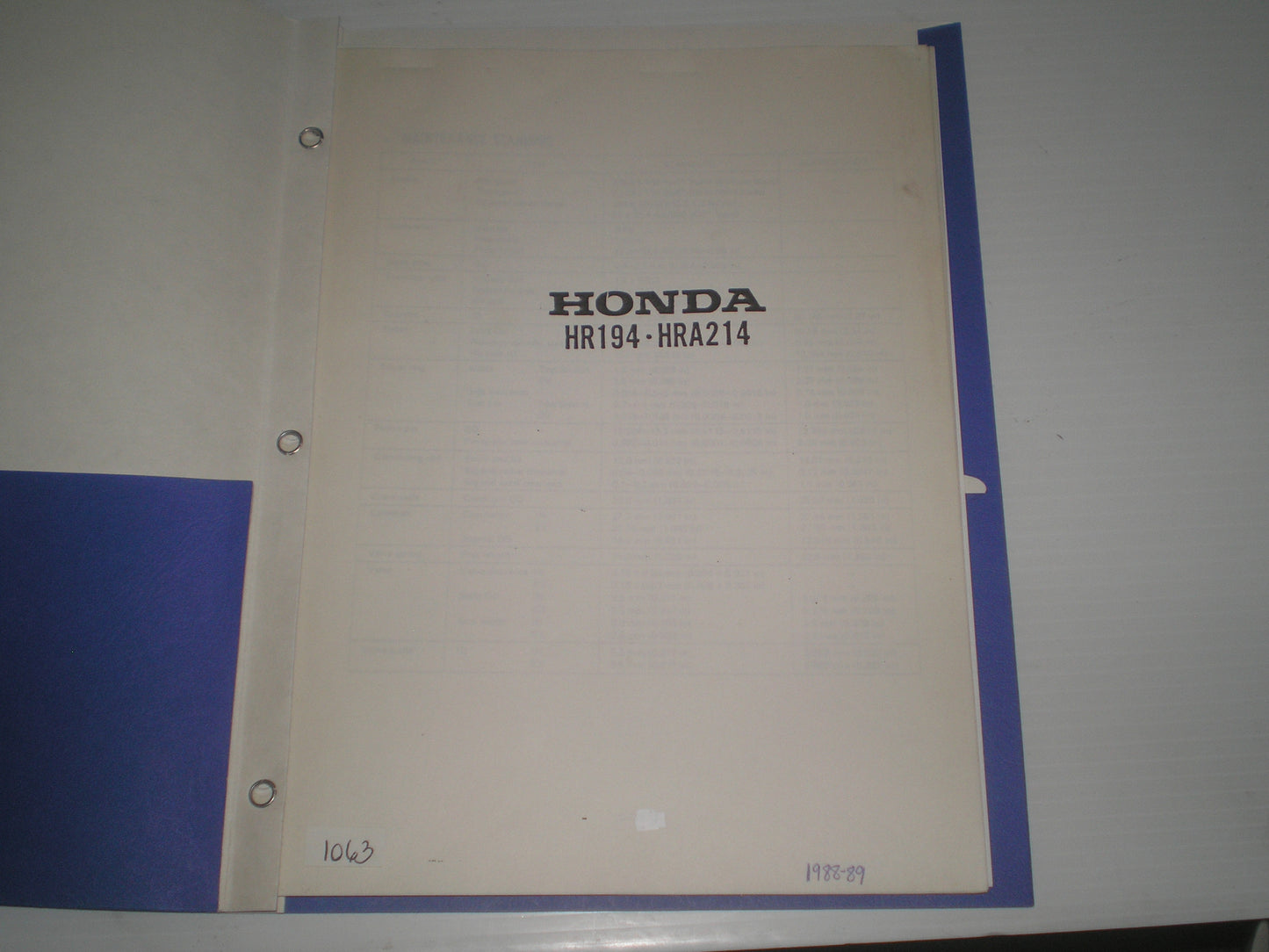 HONDA HR194  HRA214  1988  1989  Lawnmower  Service Manual  #1063