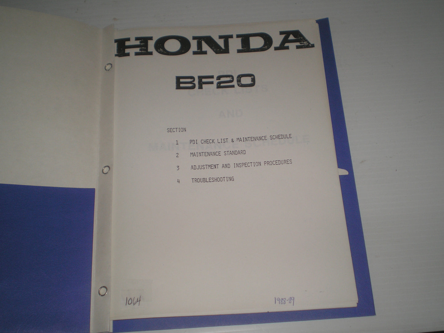 HONDA BF20 1988 1989  Ourboard Motor  Service Manual  #1064
